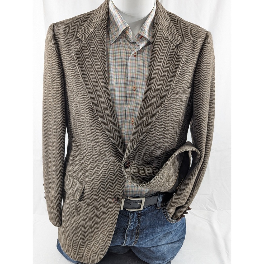 Oakton Ltd 2 Button Blazer Sport‎ Coat Jacket Wool Blend Brown Herringbone 40R